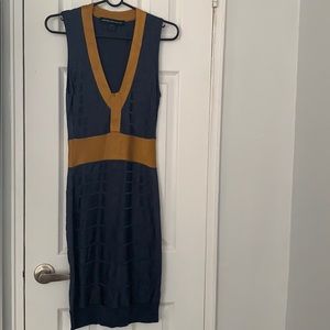 Blue and Gold French Connection Bandage Dress